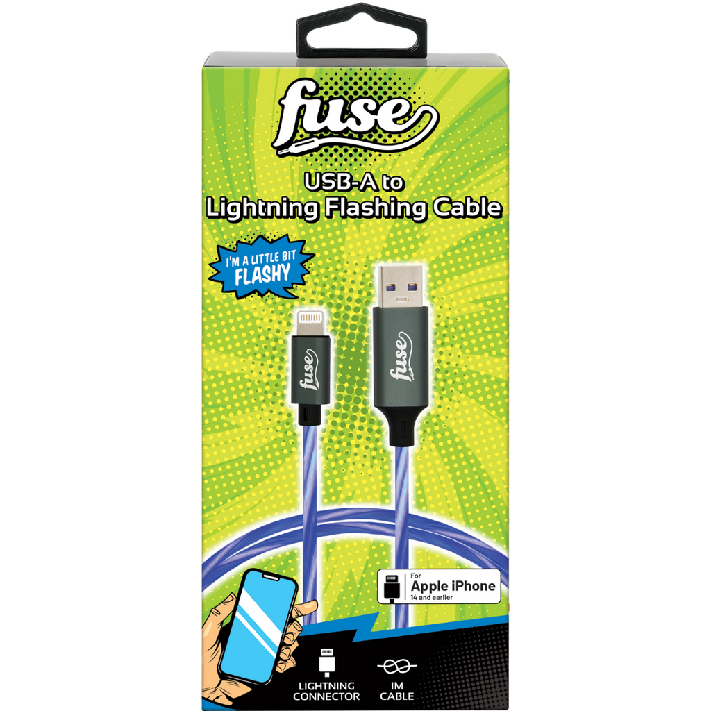 Lightning to USB A Light Up Flashing Cables 1m Blue Fuse Audio