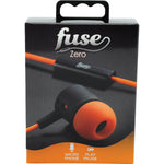 Fuse Zero Orange In Ear Headphones with 10mm driver, in line microphone, volume control, track control, answer / end call function, play / pause, 1.2m cord