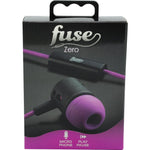 Fuse Zero Purple In Ear Headphones with 10mm driver, in line microphone, volume control, track control, answer / end call function, play / pause, 1.2m cord