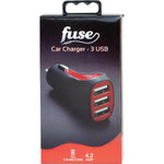 Fuse Car Charger featuring rapid charge and triple USB port