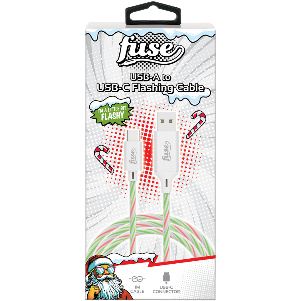 USB A to USB C Light Up Flashing Christmas Cables 1m Red Green – Fuse Audio