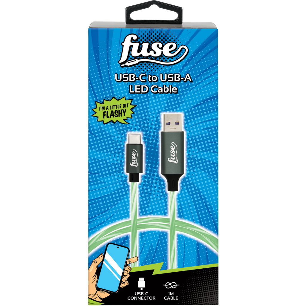 USB C to USB A Light Up LED Cables 1m Green – Fuse Audio